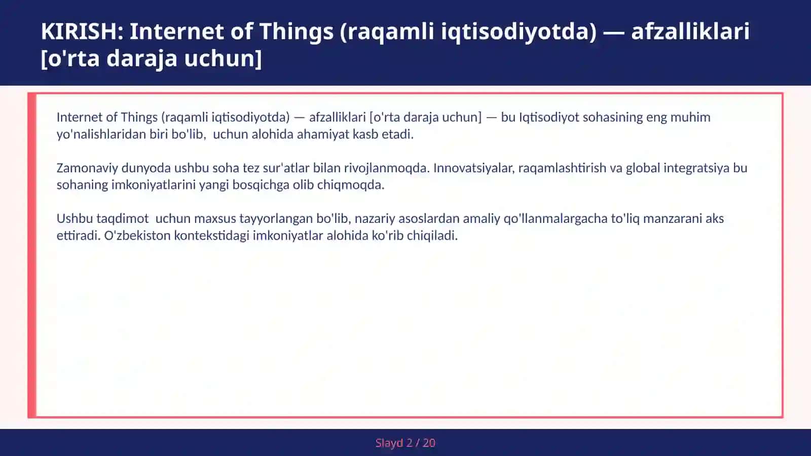 INTERNET OF THINGS (RAQAMLI IQTISODIYOTDA) — AFZALLIKLARI [O'RTA DARAJA UCHUN] 2
