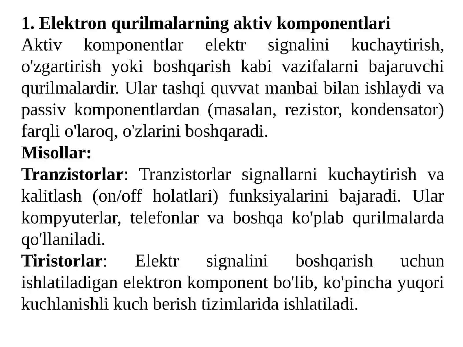 Elektron qurilmalarning aktiv komponentlari 2