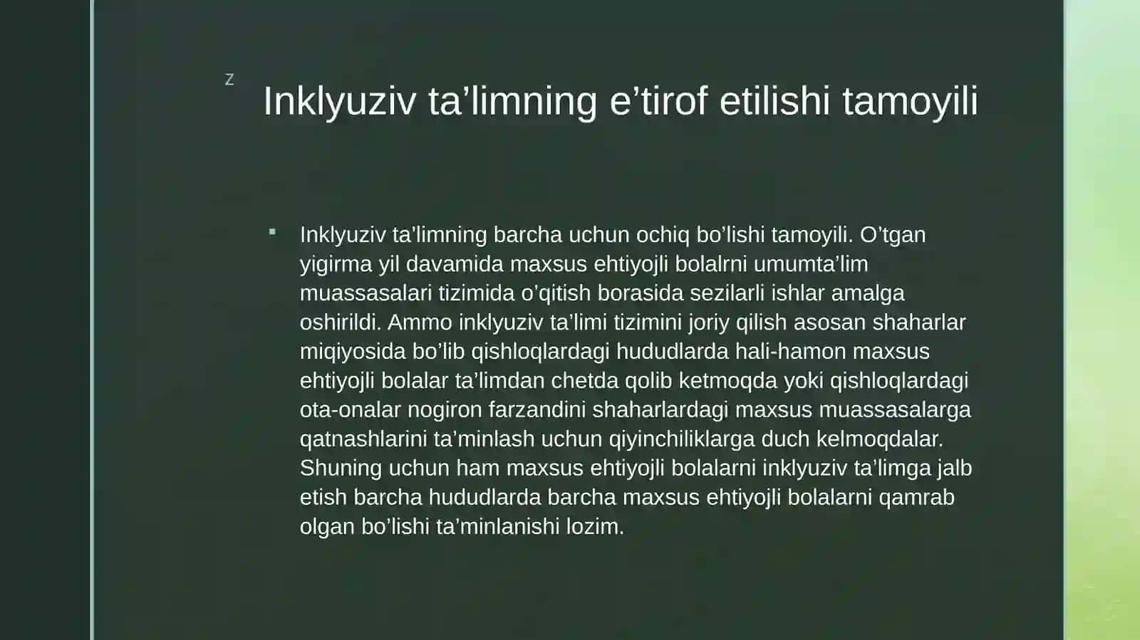 Inklyuziv ta’lim tamoyillari va unga bo’lgan ehtiyojlar 2