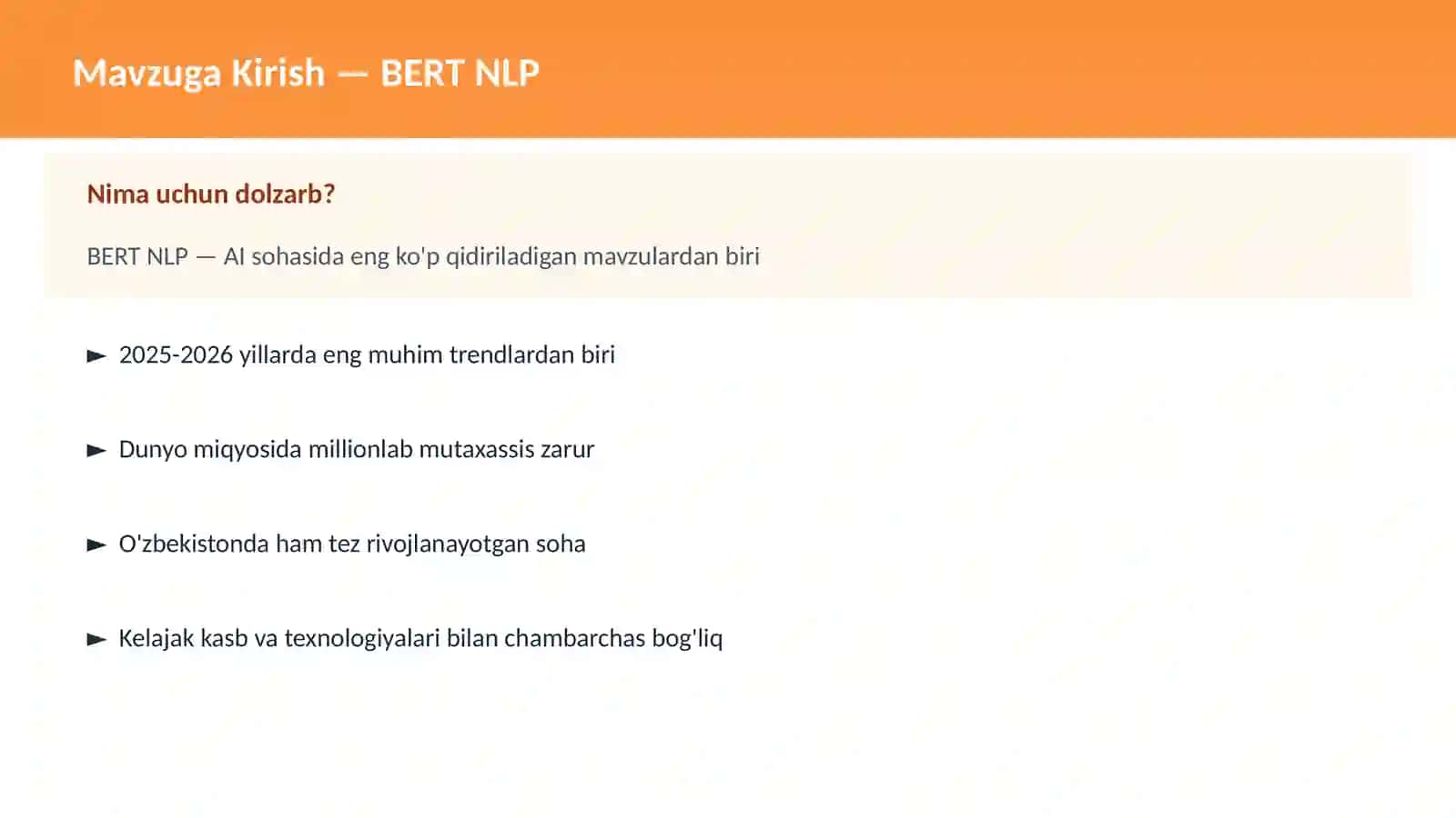 AI | DEEP LEARNING VA NEYRON TARMOQLAR BERT NLP 2
