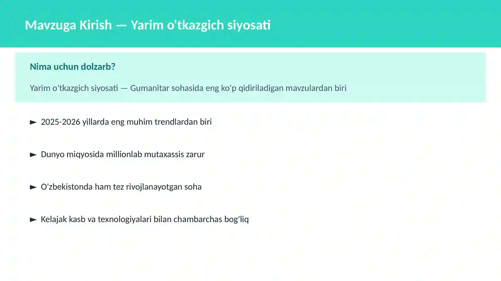 Yarim o'tkazgich siyosati 2