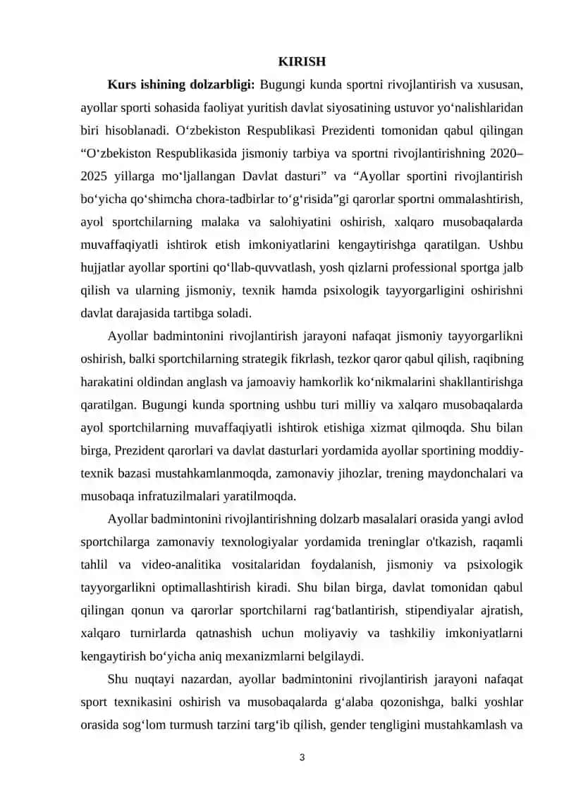 Ayollar badmintoni rivojlantirish jarayoni va tendensiyalari 2