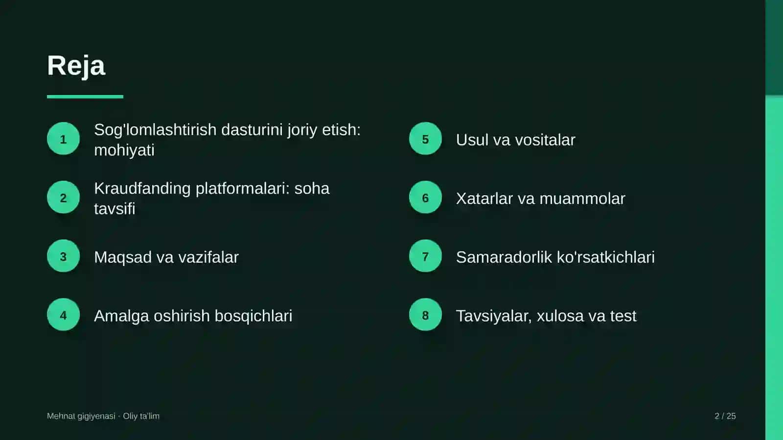 Kraudfanding platformalarida sog'lomlashtirish dasturini joriy etish 2