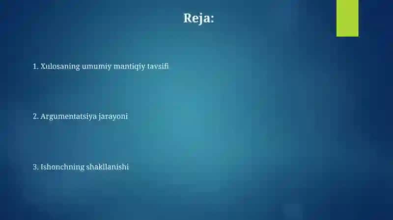 Xulosa chiqarishning umumiy mantiqiy tavsifi 2
