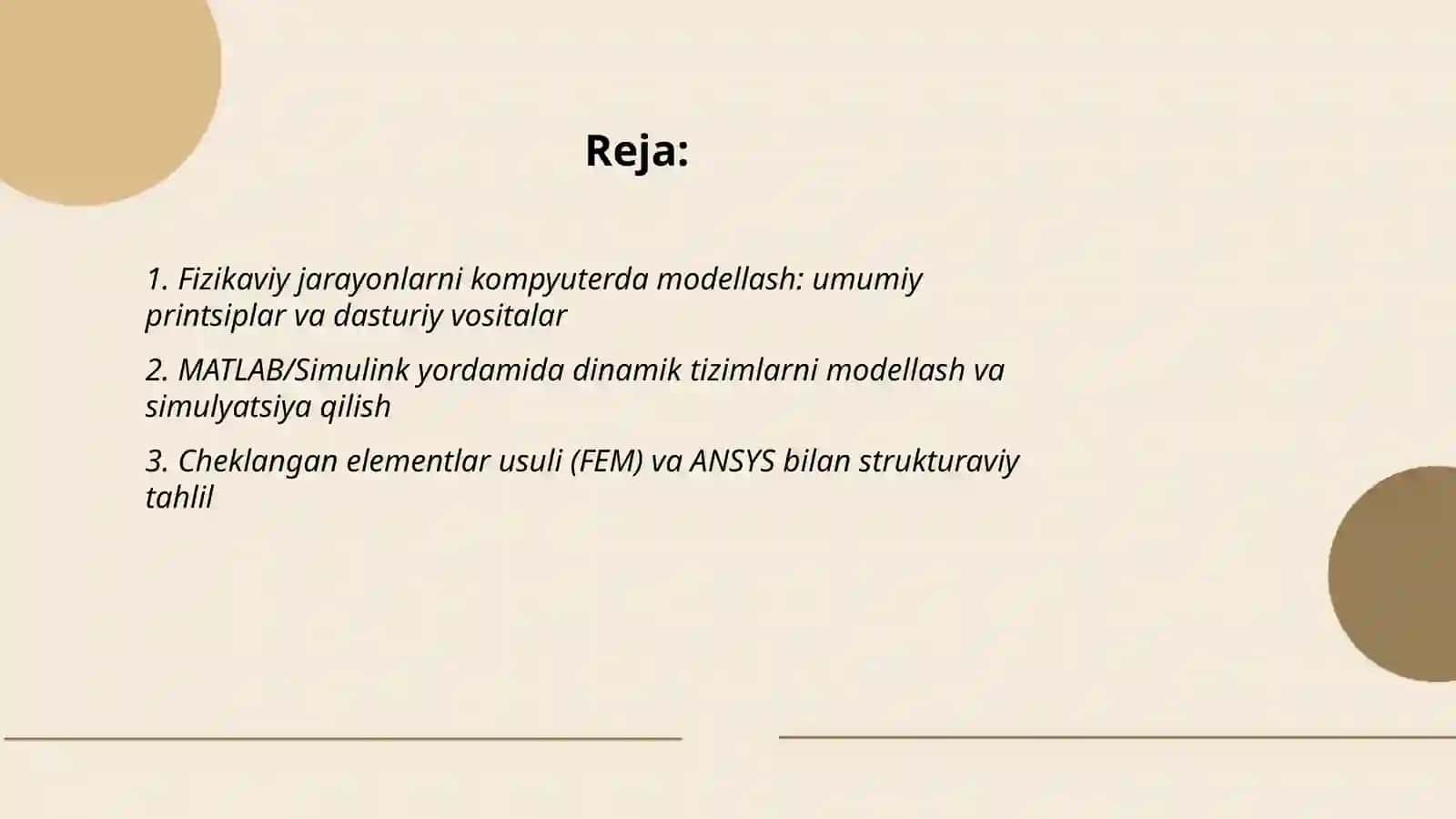 FIZIKAVIY JARAYONLARNI MODELLASHTIRISH IMKONIYATINI BERUVCHI DASTURIY VOSITALAR ORQALI FIZIKAVIY JAROYANLARNI MODDELLASHTIRISH SARSENBAEVA NAFISA 2