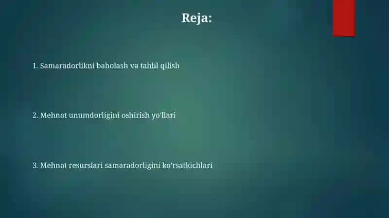 Mehnat Resurslarining Samaradorlik Ko'rsatkichlari 2