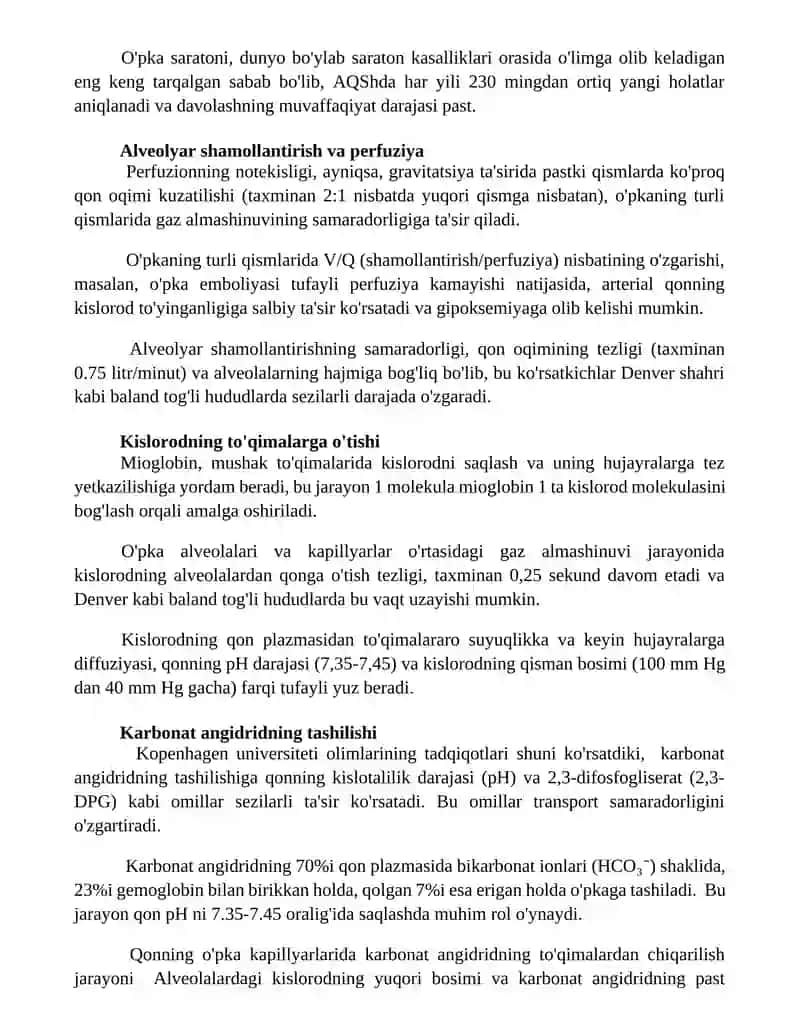 Nafas olish sistemasi fiziologiyasi gazlar transporti nafasning boshqarilishi 2
