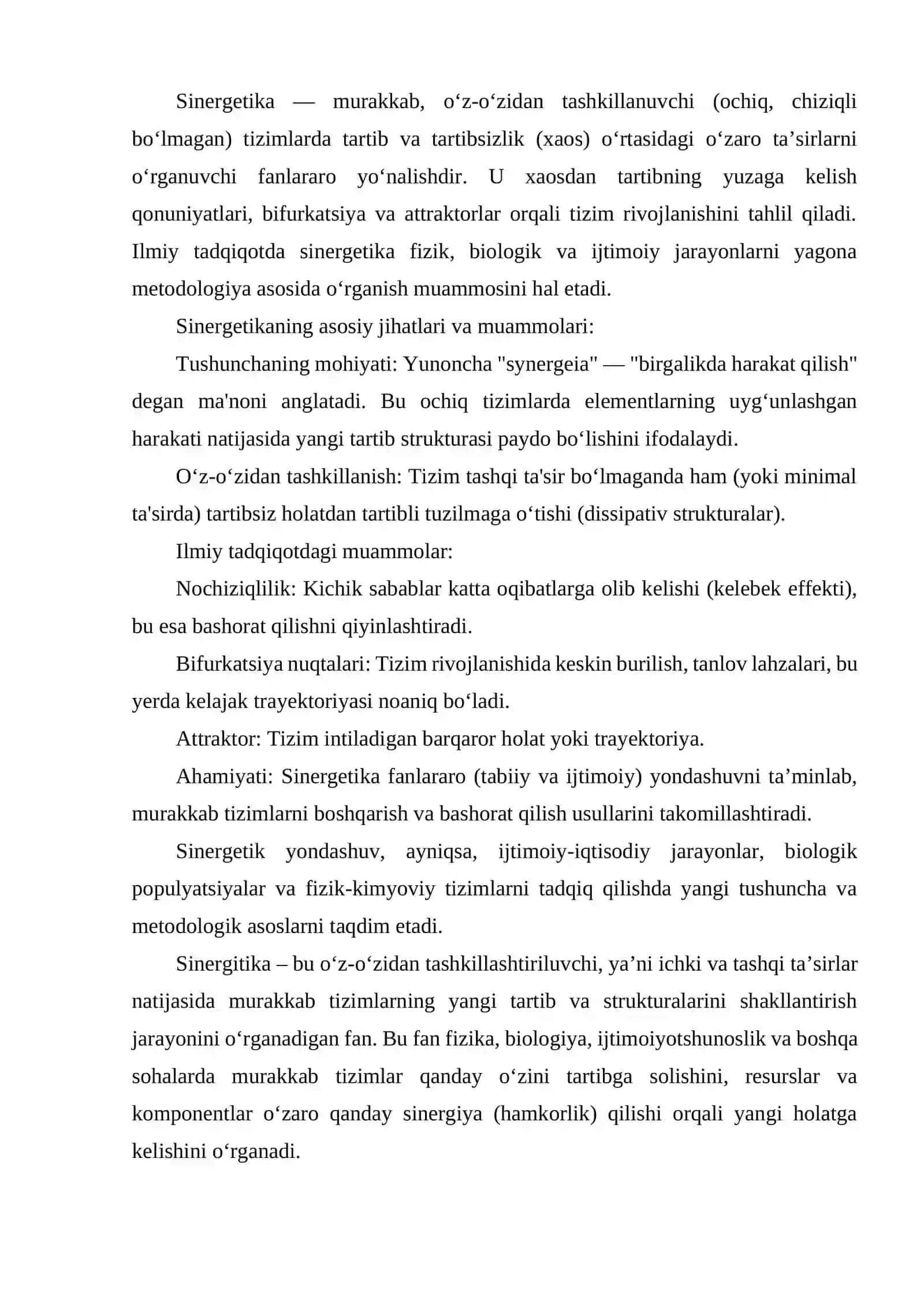 ILMIY TADQIQOTDA- SINERGITIKA MUAMMOSI.“SINERGETIKA” TUSHUNCHASI O‘Z- O‘ZIDAN TASHKILLANUVCHI SISTEMALAR HAQIDAGI FAN.”SINERGITIKA” TUSHUNCHASI. 2