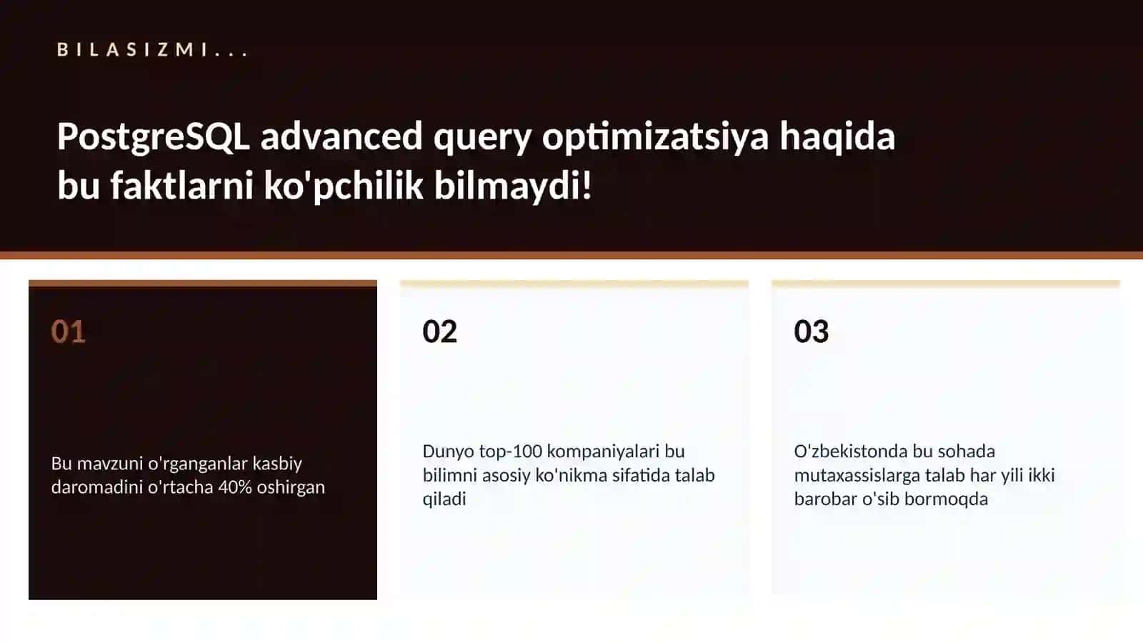 PostgreSQL advanced query optimizatsiya 2