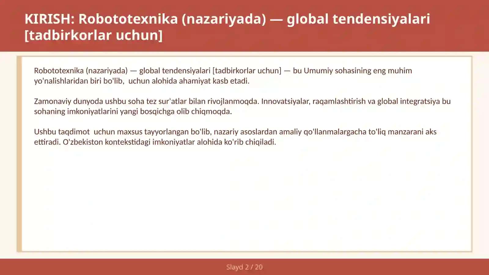 Robototexnika (nazariyada) — global tendensiyalari [tadbirkorlar uchun] 2