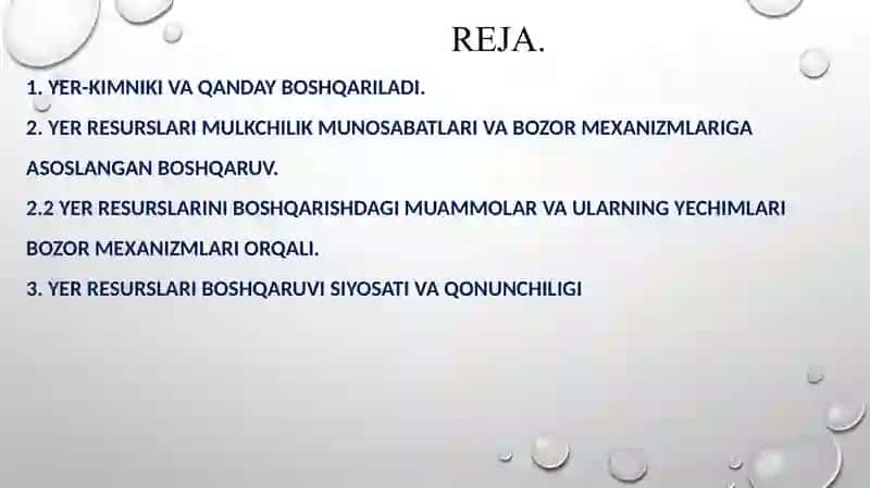 Bozor iqtisodiyoti sharoitida yer resurslarini boshqarishning o`ziga xos xususiyatlari 2