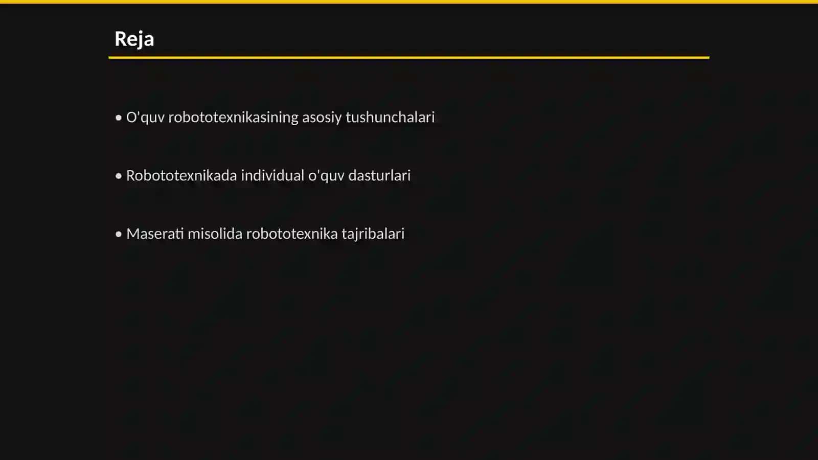 O'quv robototexnikasi: individual o'quv Maserati mazmuniga misol 2