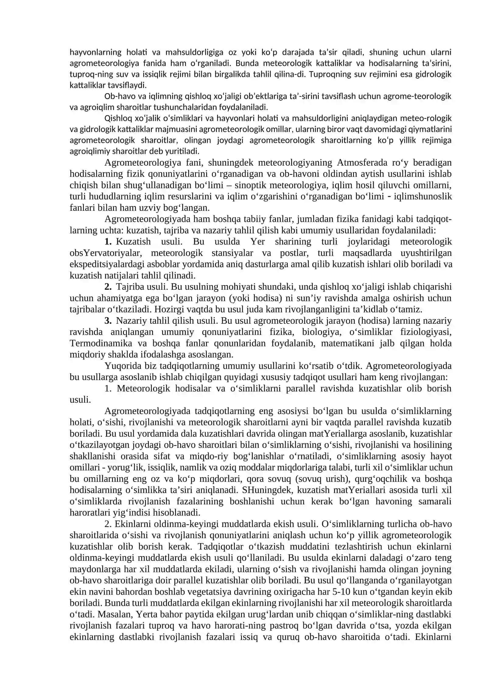 Agrometeorologiya predmeti, tadqiqot uslublari 2