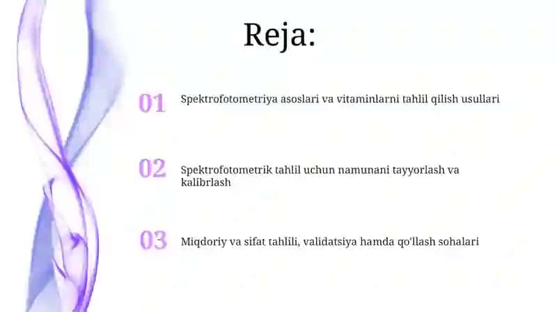 Spektrofotometriya asoslari va vitaminlarni tahlil qilish usullari 2