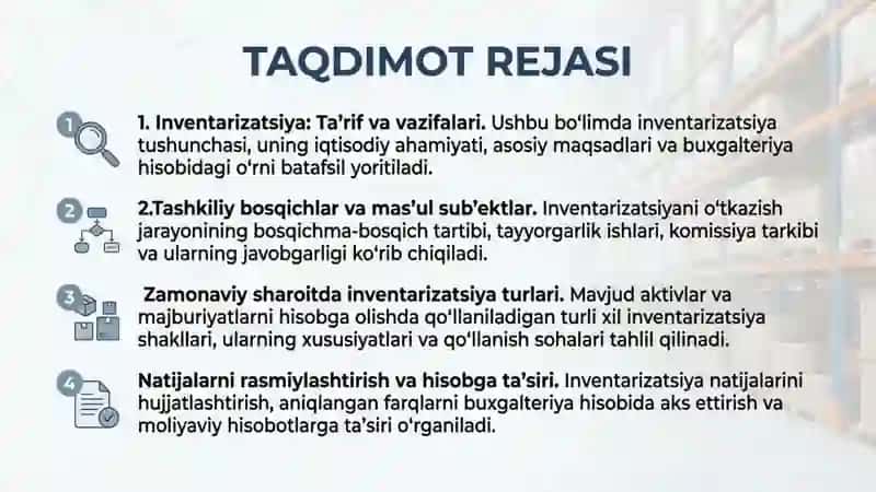 Xozirgi sharoitda inventarizatsiya tashkil qilish va uning turlari 2