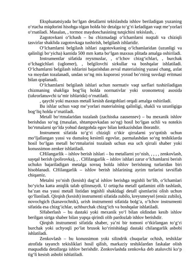 Chilangarlik ishlarida mehnatni me’yorlashtirish 2