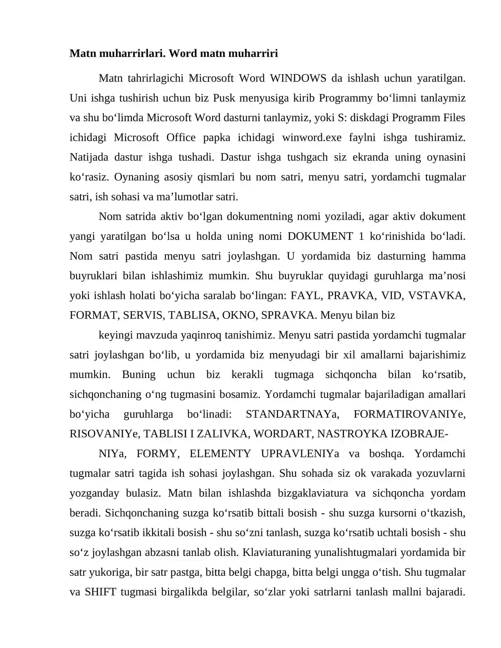 Matn muharrirlari. Word matn muharriri 2