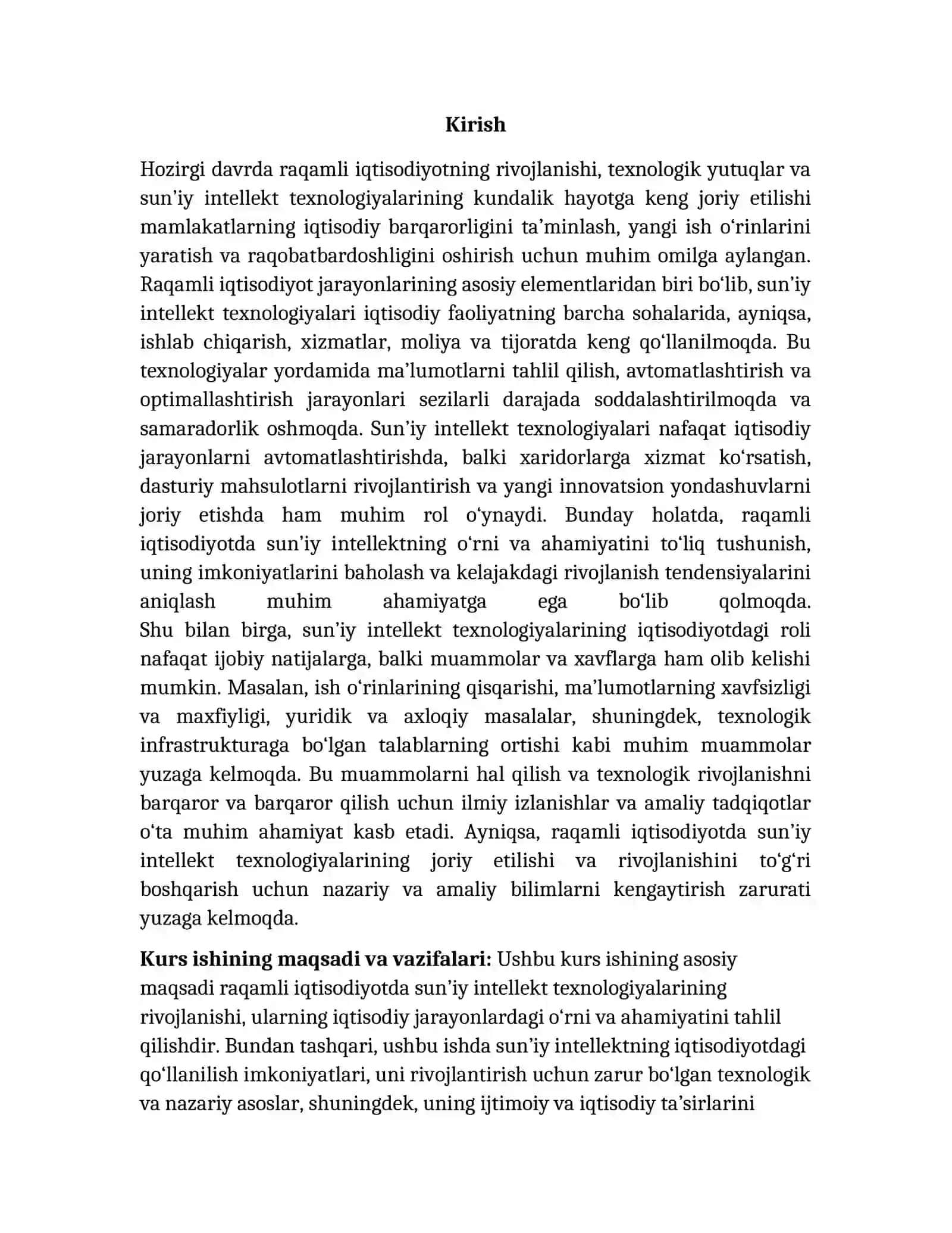 RAQAMLI IQTISODIYOTDA SUN'IY INTELLEKTNING O'RNI 2