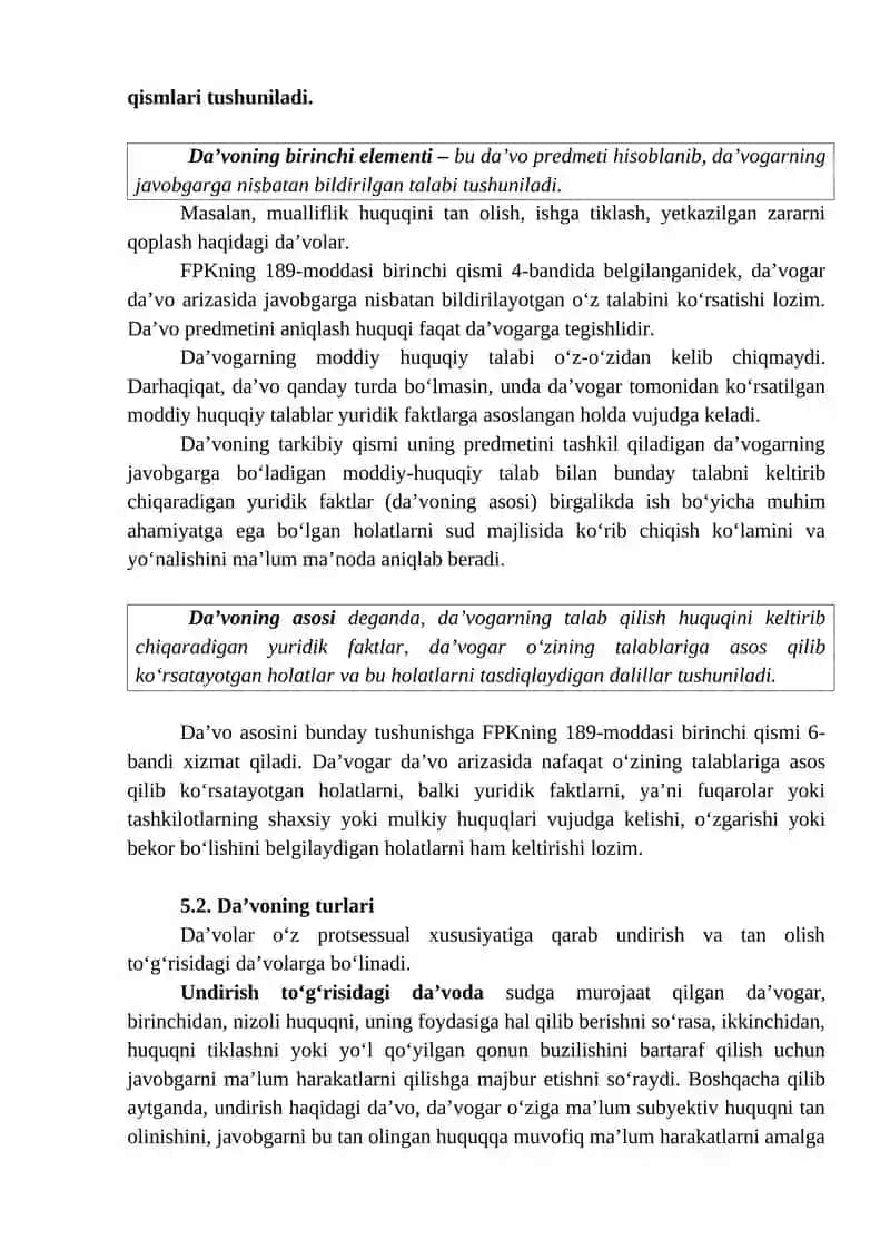 Sud tomonidan da’vo ishini yuritish tartibida ko`riladigan ishlar 2