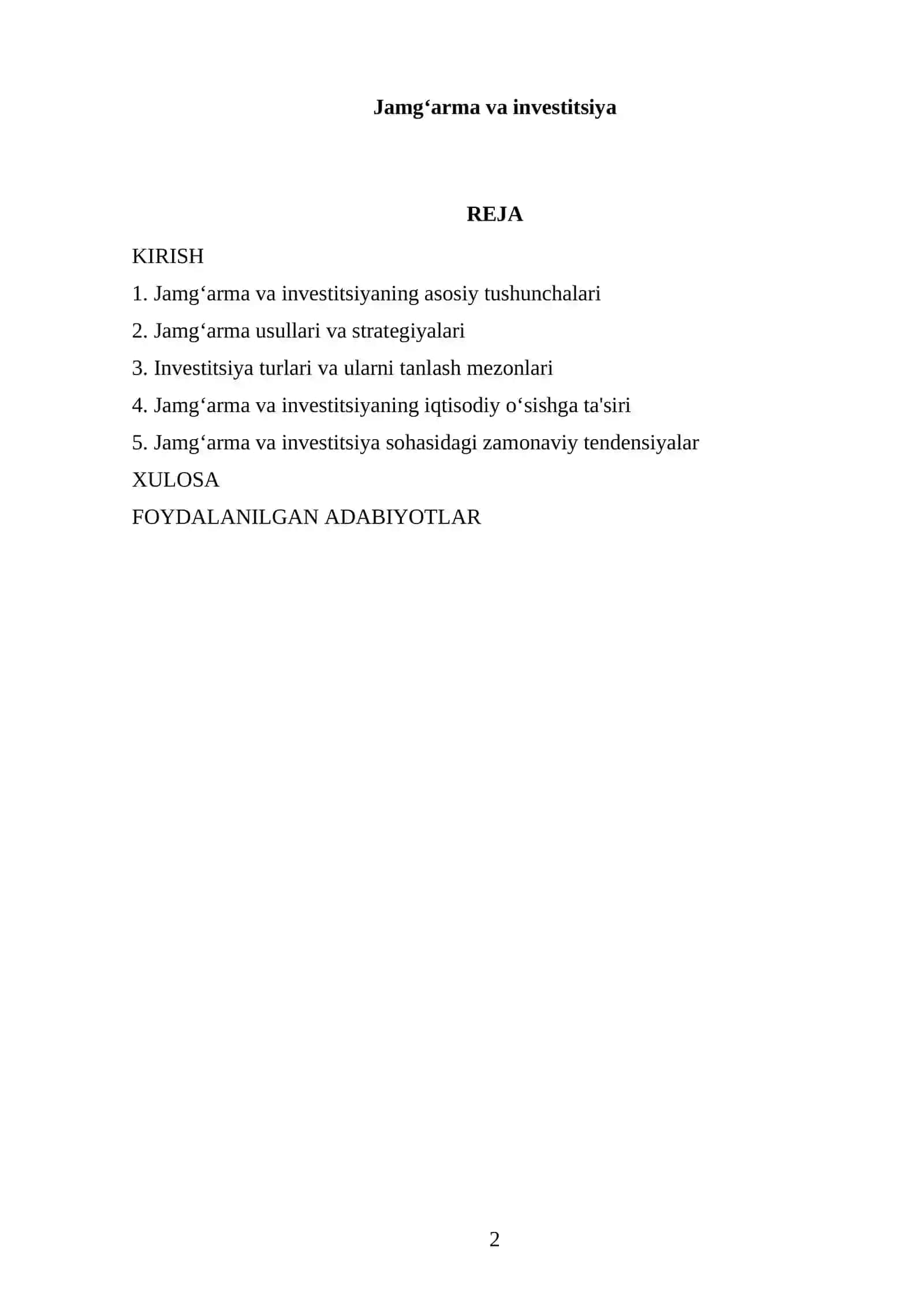 Jamgʻarma va investitsiya 2