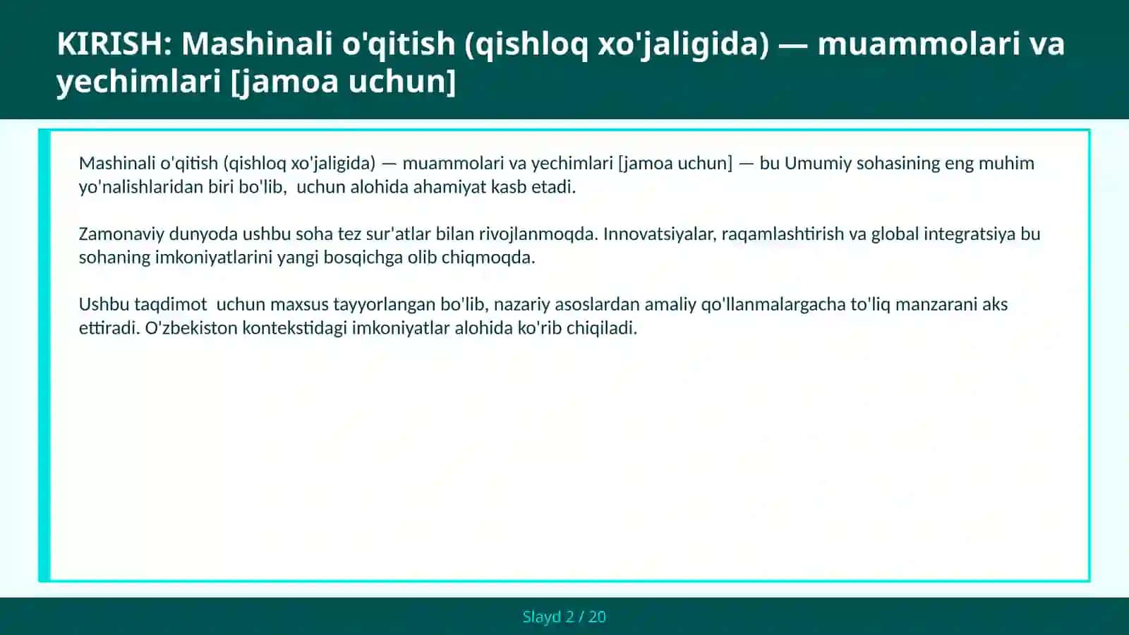 Mashinali o'qitish (qishloq xo'jaligida) — muammolari va yechimlari [jamoa uchun] 2