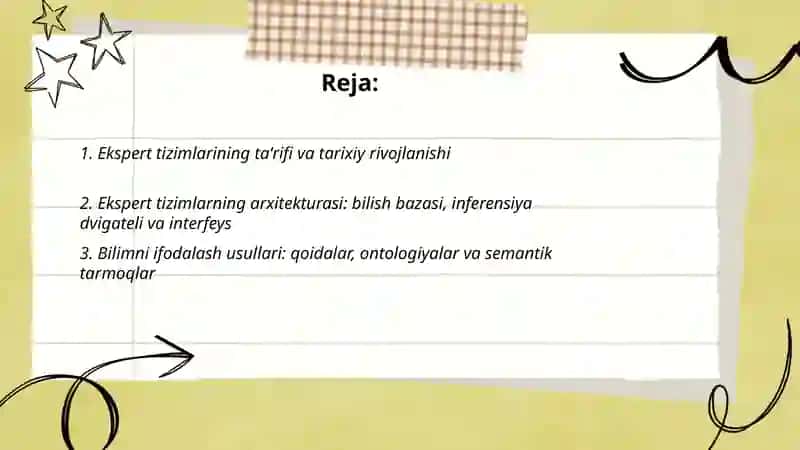 Ekspert sistemalari va u orqali yechiladigan masalalar 2