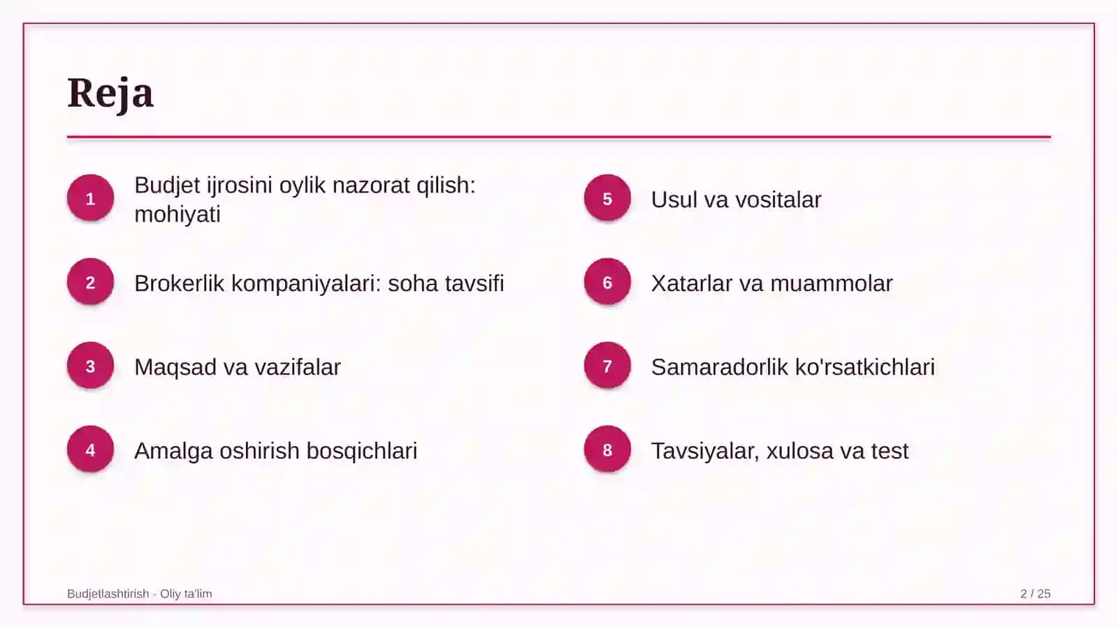brokerlik kompaniyalarida budjet ijrosini oylik nazorat qilish 8168 2