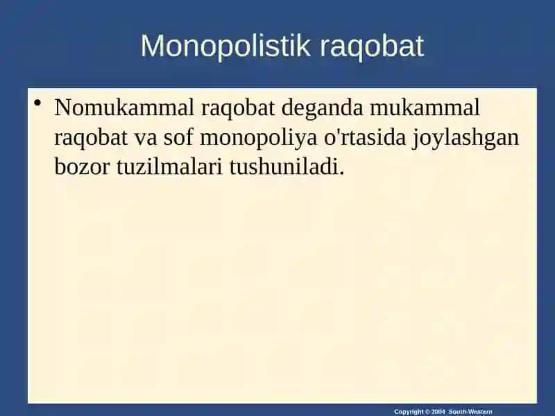 Oligapoliya va Monopolistik raqobat 2