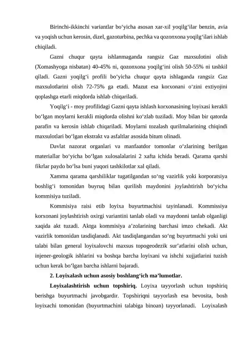 NEFT va GAZNI QAYTA ISHLASH KORXONALARINI (GQIK) VA GAZ KIMYOSI KORXONALARI (GKK) TEXNIK-IQTISODIY ASOSLASH KO‘RSATKICHLARI 2