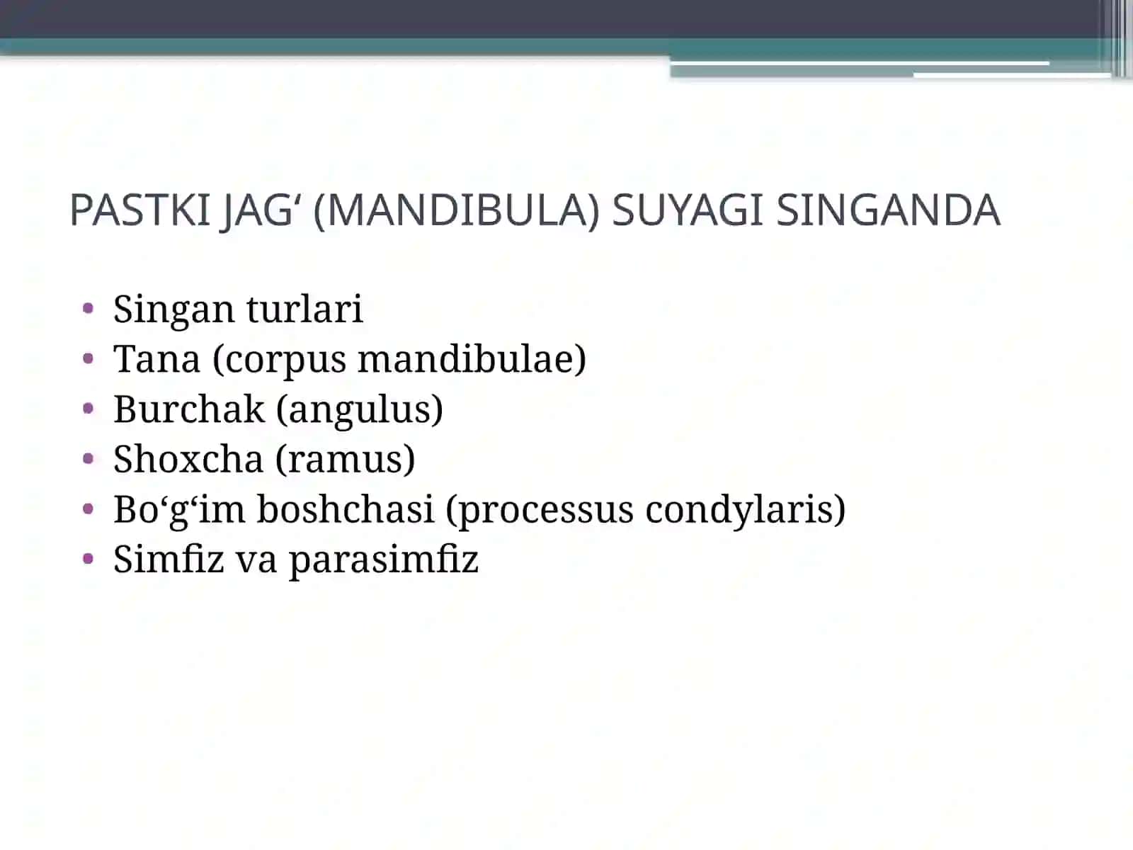 Suyaklar singanda (pastki jag', yuqori jag', peshonalarda) kuzatiladigan asoratlar, va ularning oldi 2