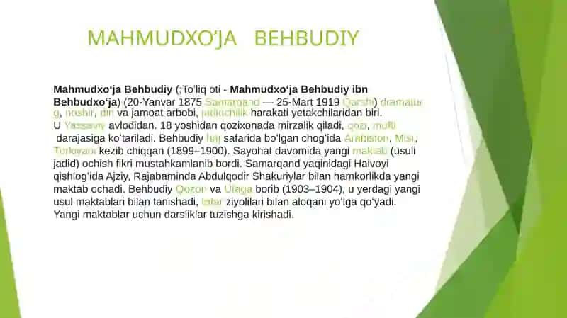 JADIDCHILIK MAHMUDXO’JA   BEHBUDIY 2