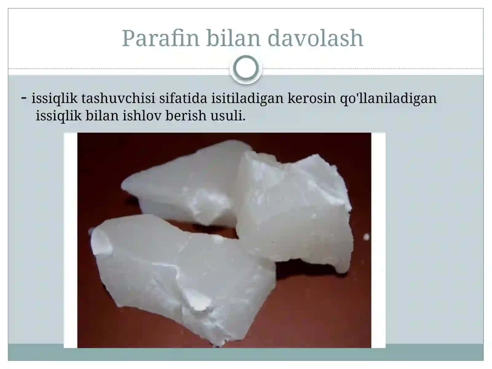 Parafinoterapiya: fizioterapevtik vosita sifatida klinik amaliyotda. 2