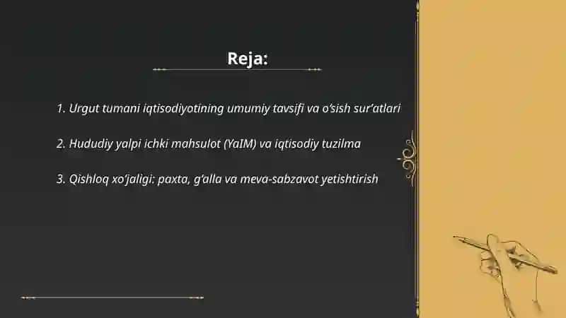 SAMARQAND VILOYATI URGUT TUMANI IQTISODIY TAHLILI 2