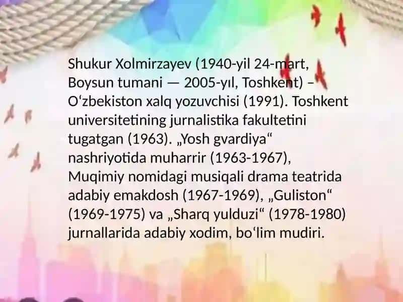 Shukur Xolmirzayev hiyokalarida qahramon xarakteri 2