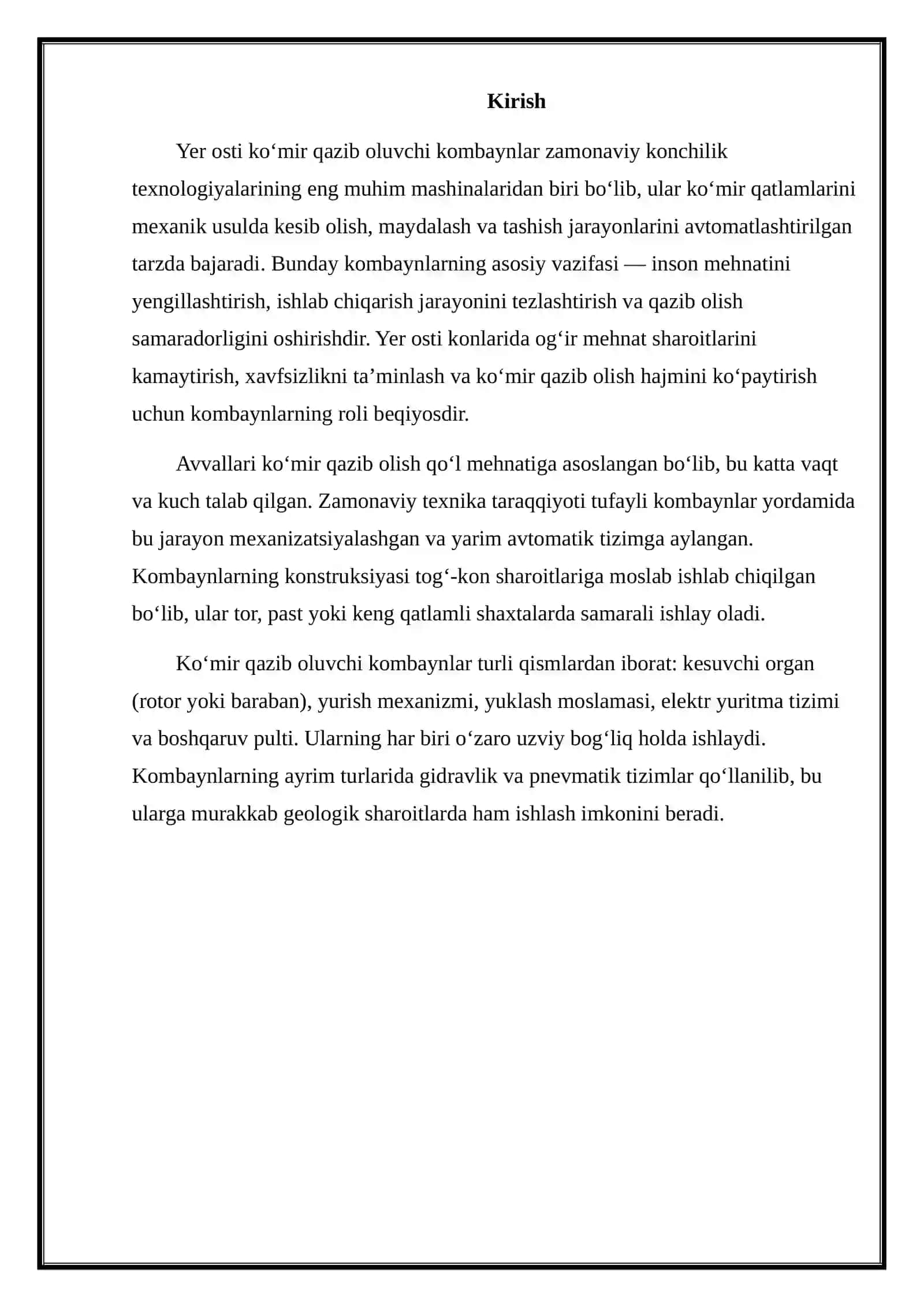 Yer osti ko'mir qazib oluvchi kombaynlari tuzilishi, ishlash prinsipi va ishlatilish ko'lami 2