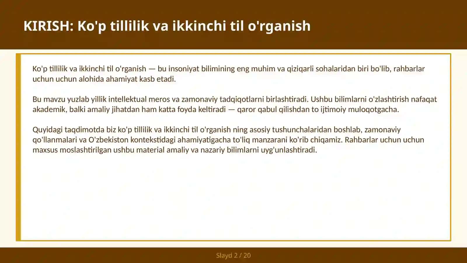 Ko'p tillilik va ikkinchi til o'rganish 2