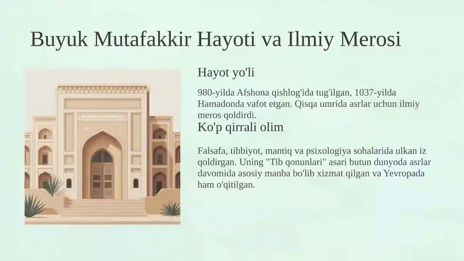 Abu Ali ibn Sinoning psixologiyaga qo'shgan hissasi va yangiliklari 2