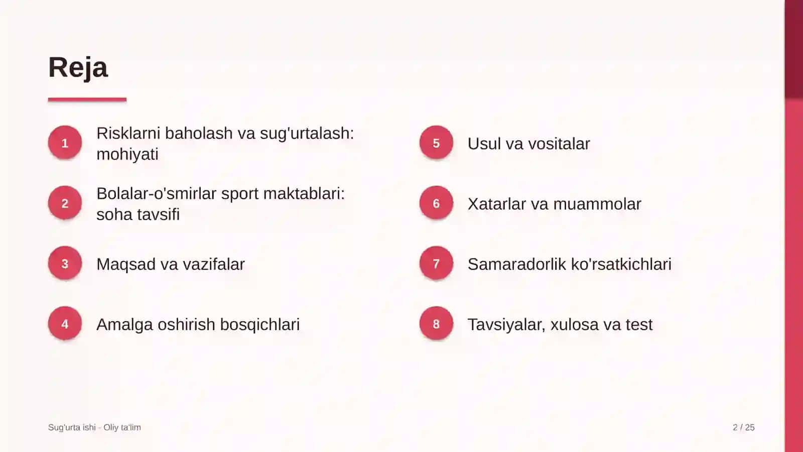 Bolalar-o'smirlar sport maktablarida risklarni baholash va sug'urtalash 2