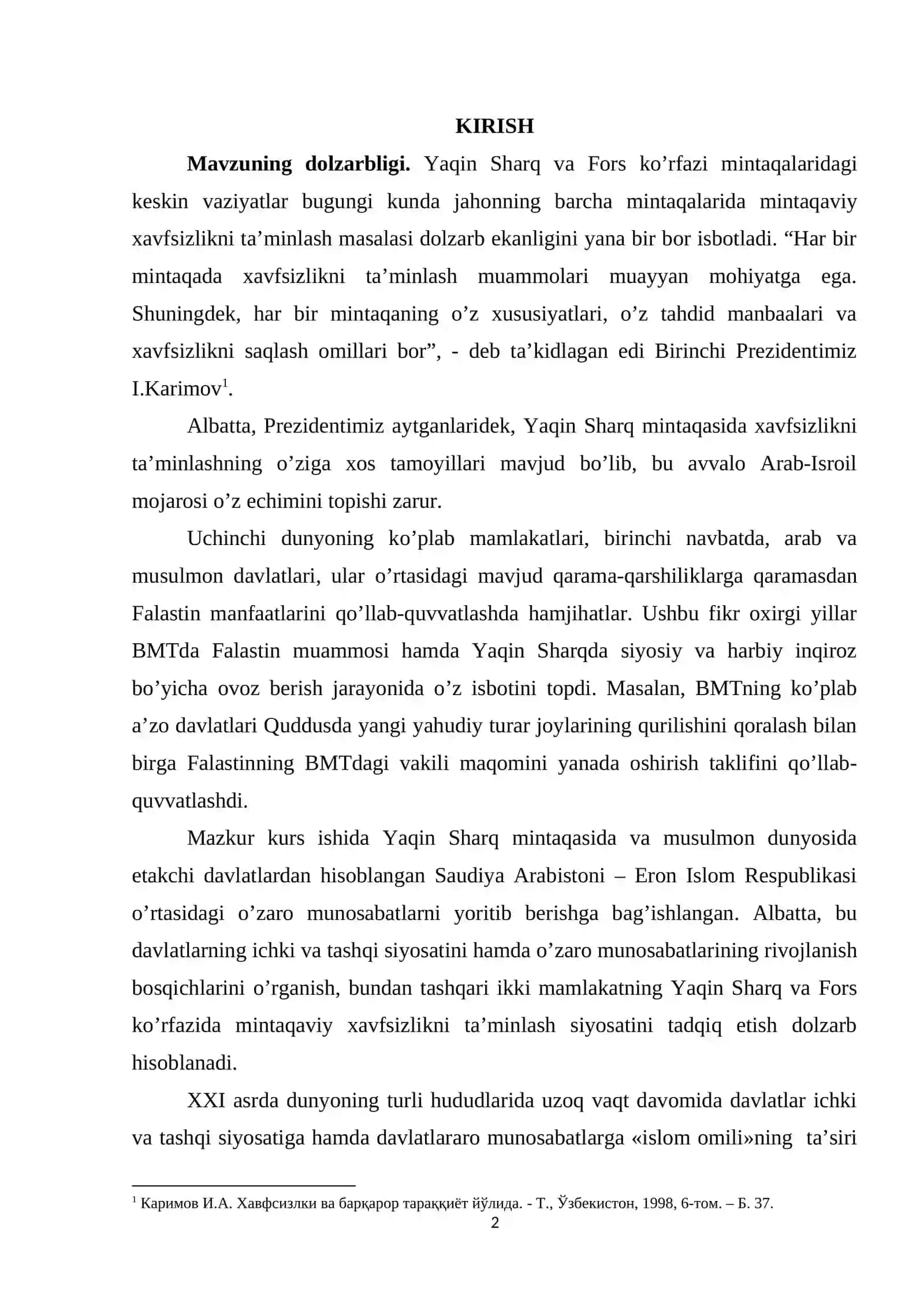 XX ASR OXIRI XXI ASR BOSHLARIDA ERON ISLOM RESPUBLIKASI VA JAHON HAMJAMIYATI 2
