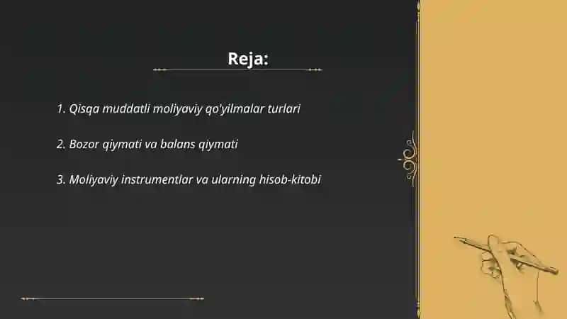 Qisqa muddatli moliyaviy qo'yilmalar hisobi 2