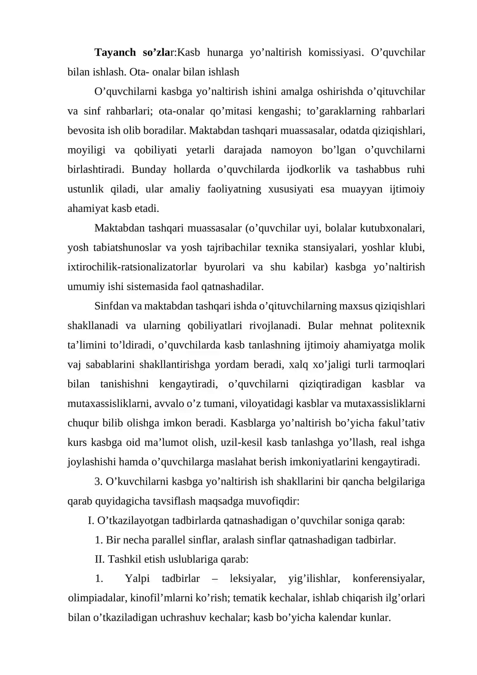 Kasb-hunarga yo’naltirish komissiyalari, o’quvchilar va ota-onalar bilan ishlash 2