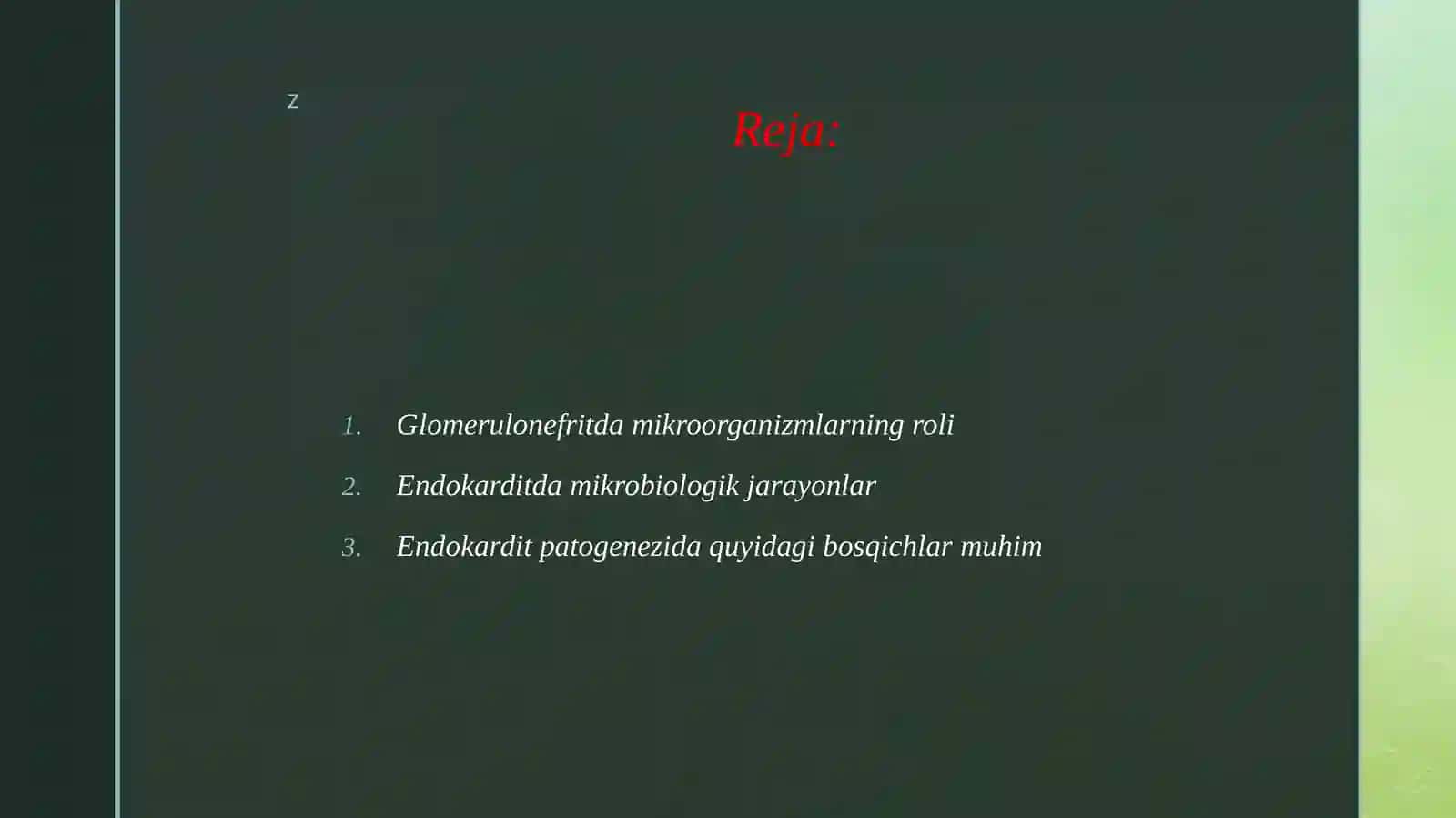 Glomerulonferit, endokardit, yarali kolit va boshqa kasalliklar kelib chiqishida mikrorganizmlarni ahamiyati. 2