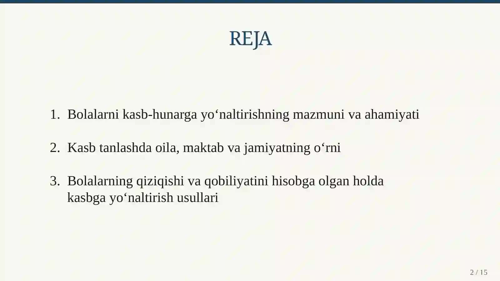 BOLALARNI KASB-HUNARGA YO'NALTIRISH 2