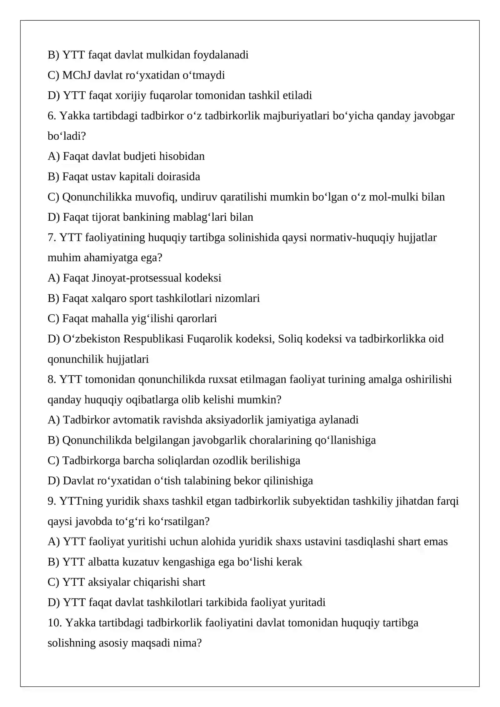 YTT faoliyatini huquqiy tartibga solish: davlat ro‘yxati, ruxsat etilgan faoliyat turlari va yuridik shaxs tashkil etgan tadbirkorlardan farqi 2