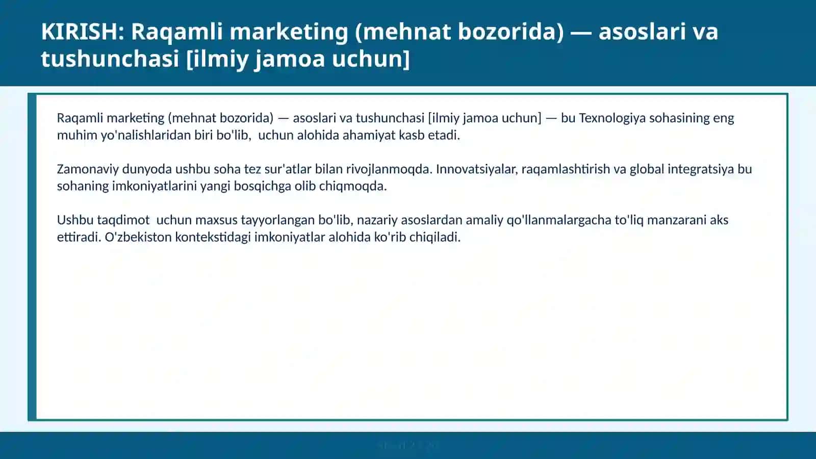 Raqamli marketing (mehnat bozorida) — asoslari va tushunchasi [ilmiy jamoa uchun] 2