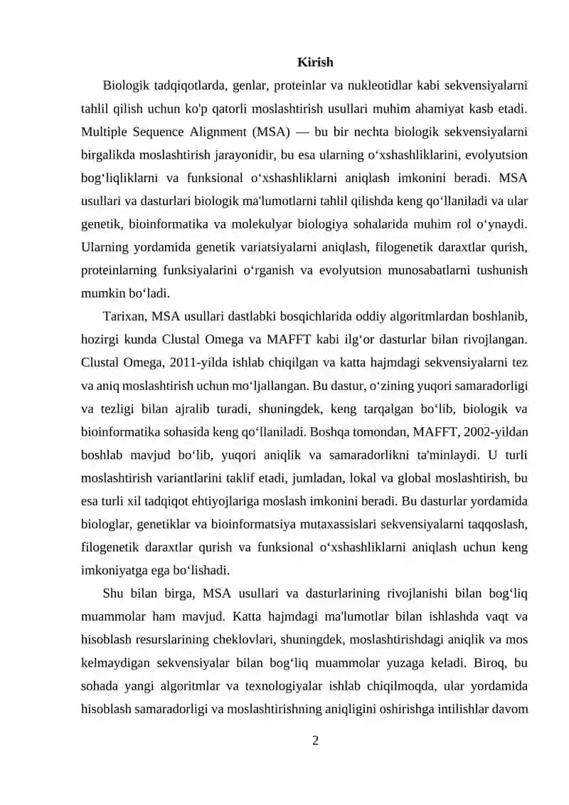 Multiple Sequence Alignment (MSA) va Moslashtirish Usullari 2