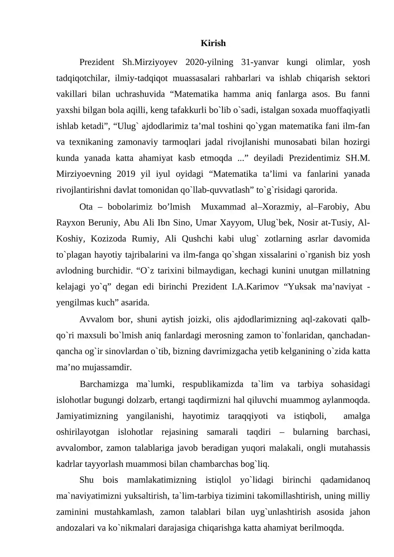 Matematika ta'limi va fanlarini yanada rivojlantirishni davlat tomonidan qo`llab-quvvatlash 2