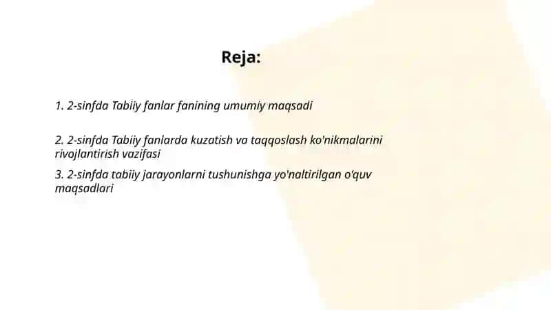 2 sinfda Tabiiy fanlar fanining maqsad va vazifalari 2