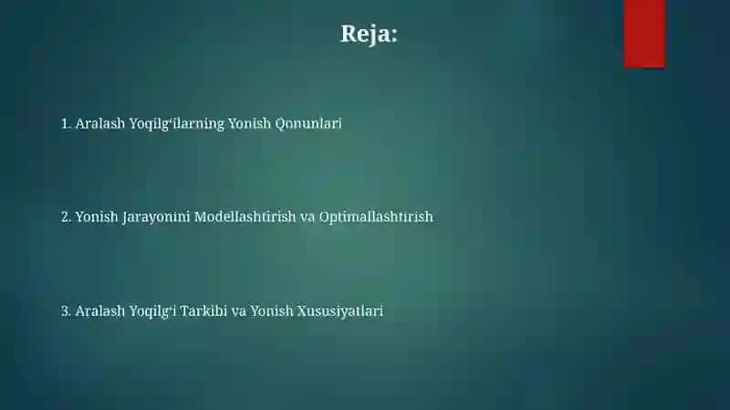 Aralash Yoqilgʻilarning Yonish Qonunlari 2