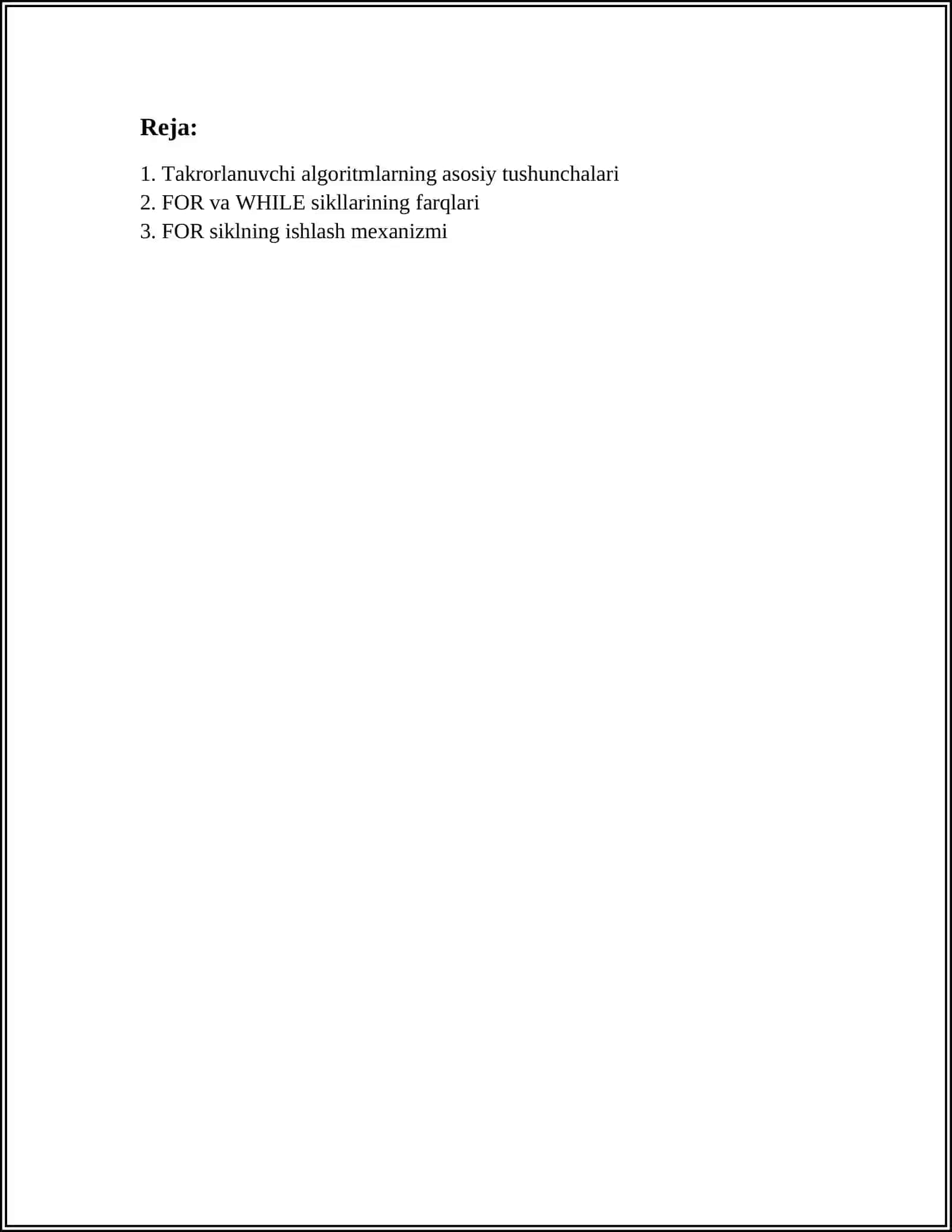 TAKRORLANUVCHI ALGORITMLAR(FOR, WHILE) 2